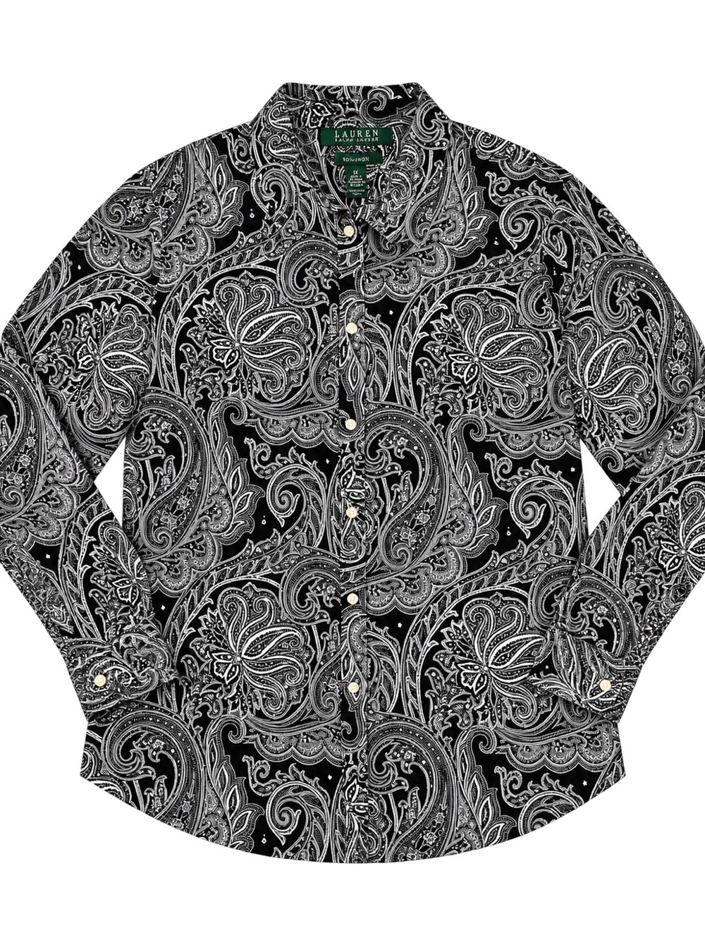 Lauren by Ralph Lauren Women’s 1X Black and White Paisley Button-Down Shirt